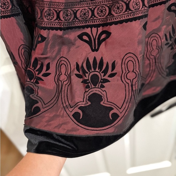 MSK Burgundy Black Flocked Velvet A-Line Skirt Women’s Large Style 38865 - Picture 2 of 7